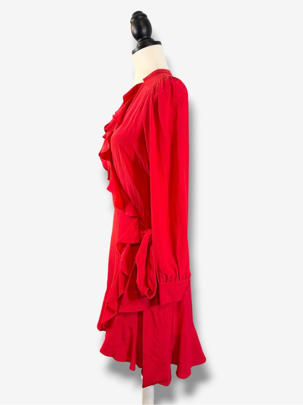 Intermix Red Ruffle Silk Wrap Dress Size 6 Long Sleeve Evening Party Holiday - Picture 4 of 12